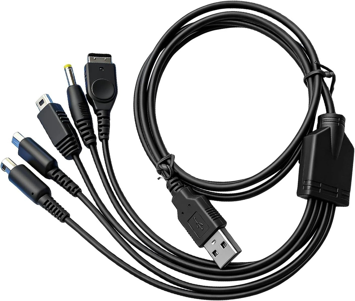 USB Charger Cable 5 in 1 - GBA SP, DS Lite, DSi, 2DS, 3DS, Wii U, PSP